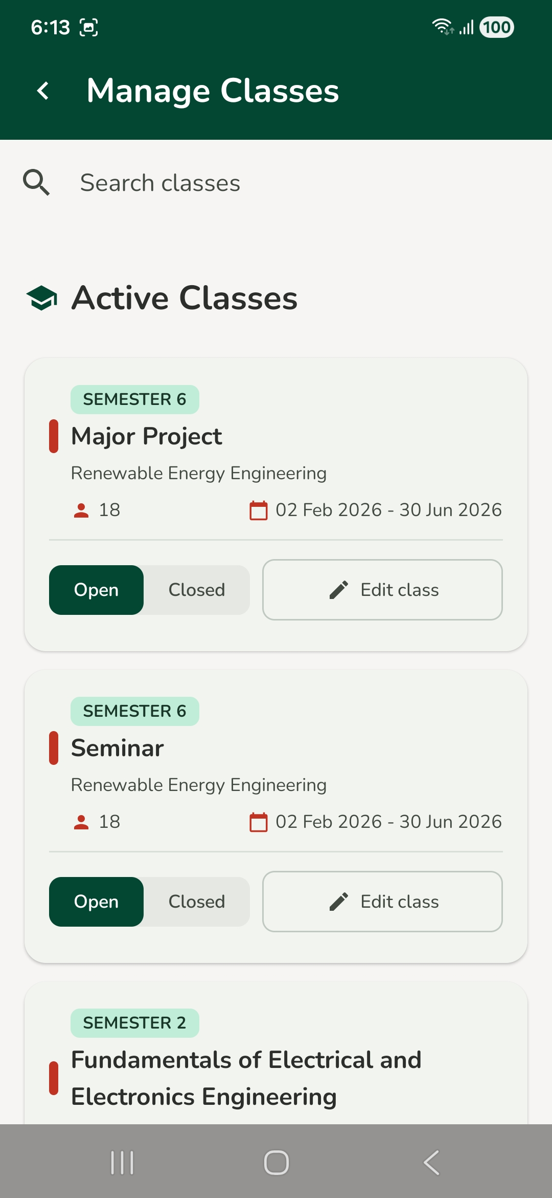 Manage Classes